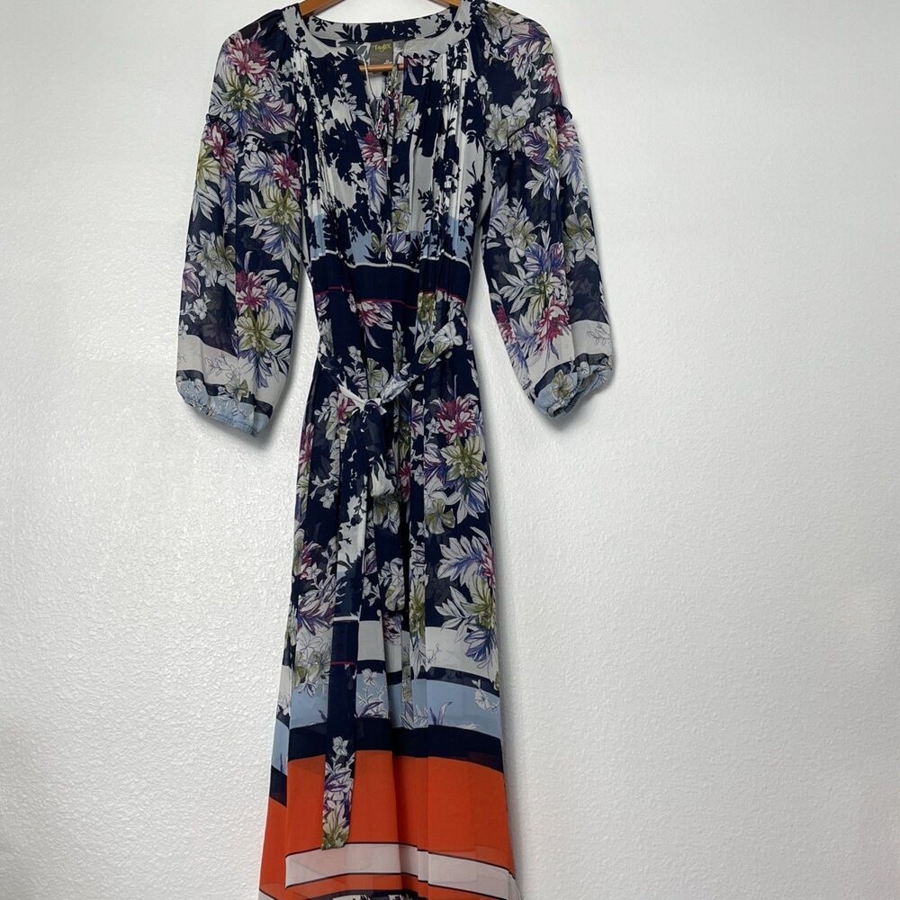 Taylor Dress Womens 8 Floral Sheer Overlay Belted Pleated Wedding Lined Boho